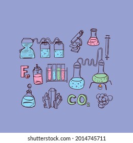 Hand drawn chemistry science background. Vector illustration.