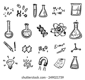 Hand Drawn Chemistry And Science Icons Set.