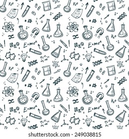 Hand Drawn Chemistry Seamless Pattern. Science Background. 