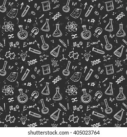 Hand Drawn Chemistry Seamless Pattern. Science Background. 