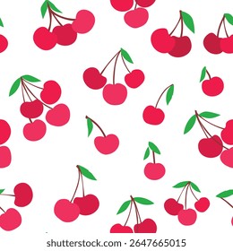Hand Drawn Cherries Pattern Seamless Vector Red Fruit Design Vector