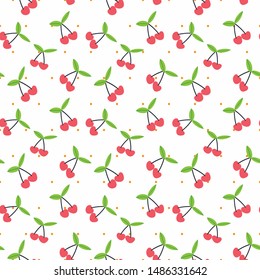 Hand drawn cherries seamless pattern vector background with polka dots - Fabric,paper,wallpaper,packing,stationery and gift warps.