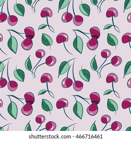 Hand Drawn Cherries Seamless Pattern