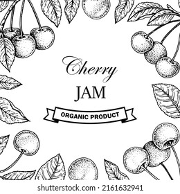 Hand drawn Cherry berries design for packaging. Vector illustration in sketch stile