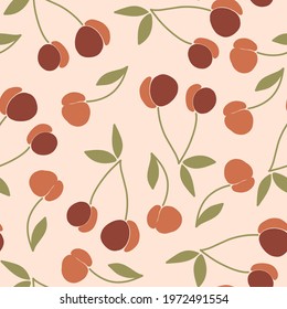 Hand drawn cherry berries on the seamless pattern