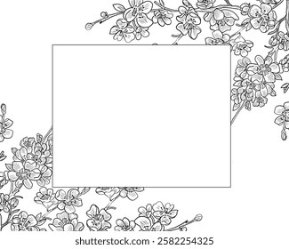 Hand Drawn Cherry Blossom Flower Border