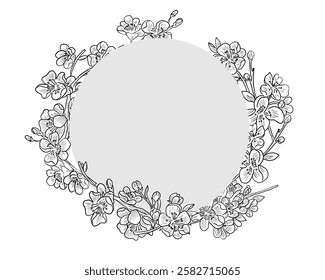 Hand Drawn Cherry Blossom Flower Wreath