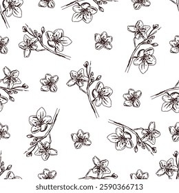 Hand drawn cherry blossom seamless pattern