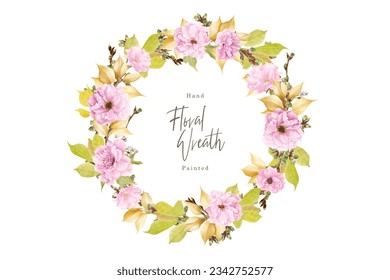 hand drawn cherry blossom wreath illustration