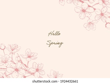 hand drawn cherry blossoms flower pink frame, spring vector design for message card.