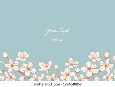 hand drawn cherry blossoms flower sepia frame04, spring vector design for message card.