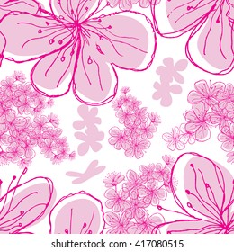 Hand Drawn Cherry Blossoms seamless background. EPS 10 vector.