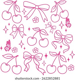 Hand Drawn Cherry and Bow vector