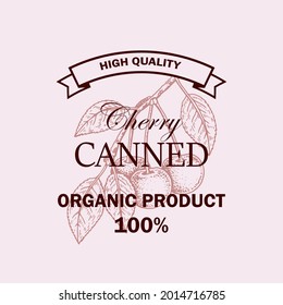 Hand drawn Cherry canned logo. Vector illustration in sketch style