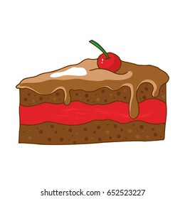 Hand drawn cherry chocolate cake isolated on white background.