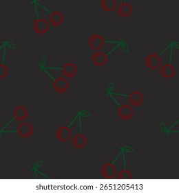 Hand drawn cherry. Doodle illustration. Vector illustration. Hand drawing seamless pattern.
