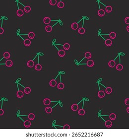 Hand drawn cherry. Doodle illustration. Vector illustration. Hand drawing seamless pattern.
