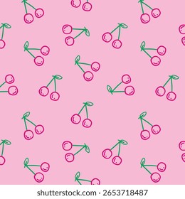 Handgezeichnete Kirsche. Doodle-Abbildung. Vektorgrafik. Handzeichnung nahtloses Muster.
