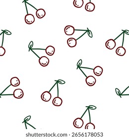 Hand drawn cherry. Doodle illustration. Vector illustration. Hand drawing seamless pattern.
