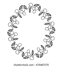 Hand drawn cherry frame. Oval vector border.