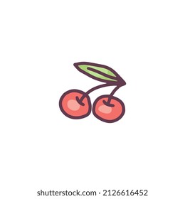 Frutos de cerezo dibujados a mano en forma de doodle, ilustración vectorial aislada en fondo blanco. Icono de berry con hoja. Concepto de cocina y nutrición saludable.