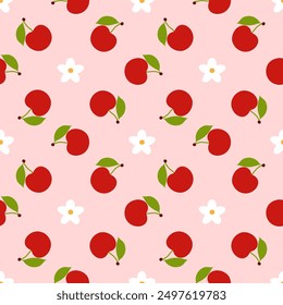 Hand drawn cherry fruit pattern seamless design. Cute cherry fruit seamless pattern vector background.