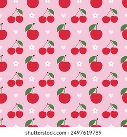 Hand drawn cherry fruit pattern seamless design. Cute cherry fruit seamless pattern vector background.