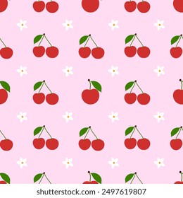 Hand drawn cherry fruit pattern seamless design. Cute cherry fruit seamless pattern vector background.