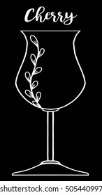 Hand drawn cherry glass with calligraphy and flower illustration