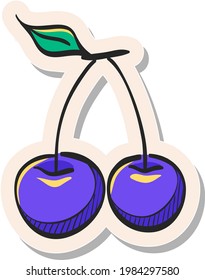 Icono de cereza dibujado a mano en ilustración vectorial de estilo de pegatina