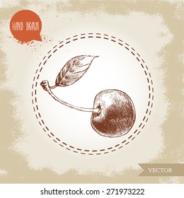 Hand drawn cherry isolated on vintage background.Retro sketch style vector eco food illustration