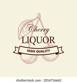 Hand drawn Cherry liquor logo. Vector illustration in sketch style