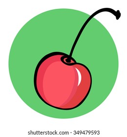 Hand drawn cherry on green background.