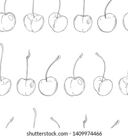 Hand drawn cherry on white background. Vector  seamless pattern