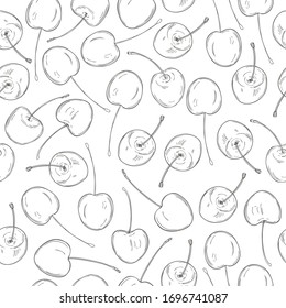 Hand drawn cherry on white background. Vector seamless pattern.