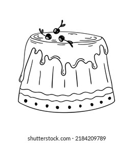 Hand drawn cherry pie isolated on a white background. Doodle, simple outline illustration. It can be used for decoration of textile, paper.