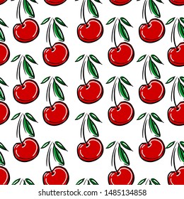 Hand Drawn Cherry Print Pattern Seamless Stock Vector (Royalty Free ...