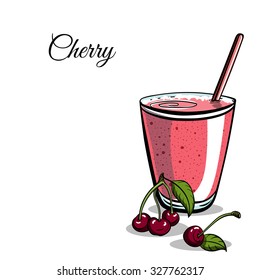 Hand drawn cherry smoothie on the white background. Vector illustration.
