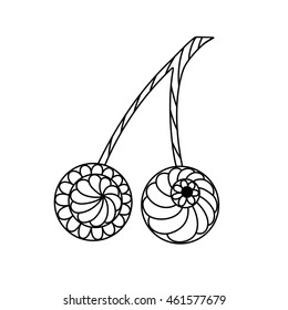 Hand drawn cherry in the style of zentangle, Doodle . Contour Decorative fruits and berries . monochrome vector  illustration