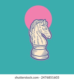 hand drawn chess horse illustration