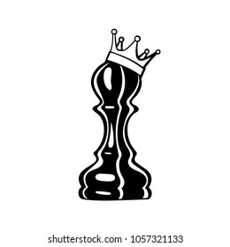 Hand drawn chess Pawn with golden crown. Pawn vector illustration.
