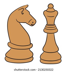 piezas de ajedrez dibujadas a mano. Vector de contorno de historietas.
