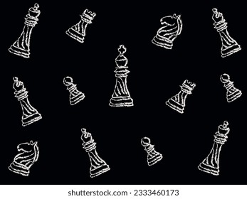 hand drawn chess Pieces Vector Seamless pattern.chess piece doodle chalk concept wallpapers