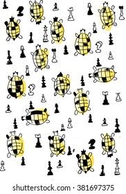 hand drawn chess & turtle