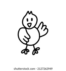 Hand drawn chick. Black and white.  Vector illustration in doodle style on white background