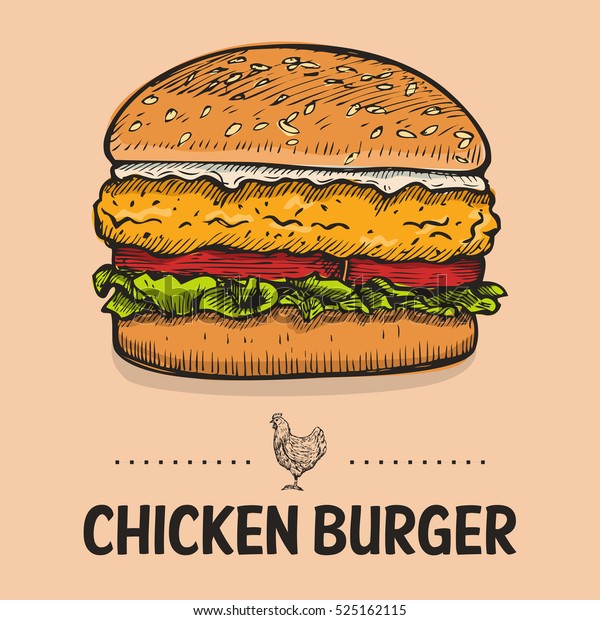 Hand Drawn Chicken Burger Vector Stock Vector Royalty Free