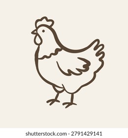 Hand drawn chicken doodle illustration in naive line art style. Cute farm bird isolated in countryside theme.
