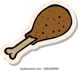 Hand Drawn Chicken Drum Stick In Sticker Style Vector Illustration