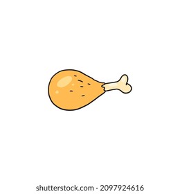 Bizcocho de pollo dibujado a mano en estilo doodle de color, ilustración vectorial aislada en fondo blanco. Hueso de carne, grasa y comida crujiente.