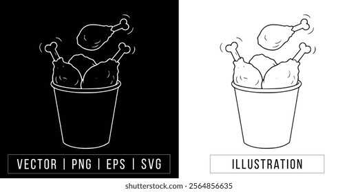 hand drawn Chicken Drumsticks in a Bucket | Vector Line Art Illustration for Fast Food Branding